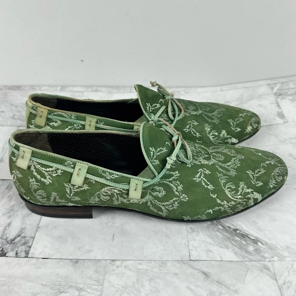 Jo Ghost Green Suede Embroidered Loafers Italy Slip On Sz 42 US 9 - Picture 6 of 14
